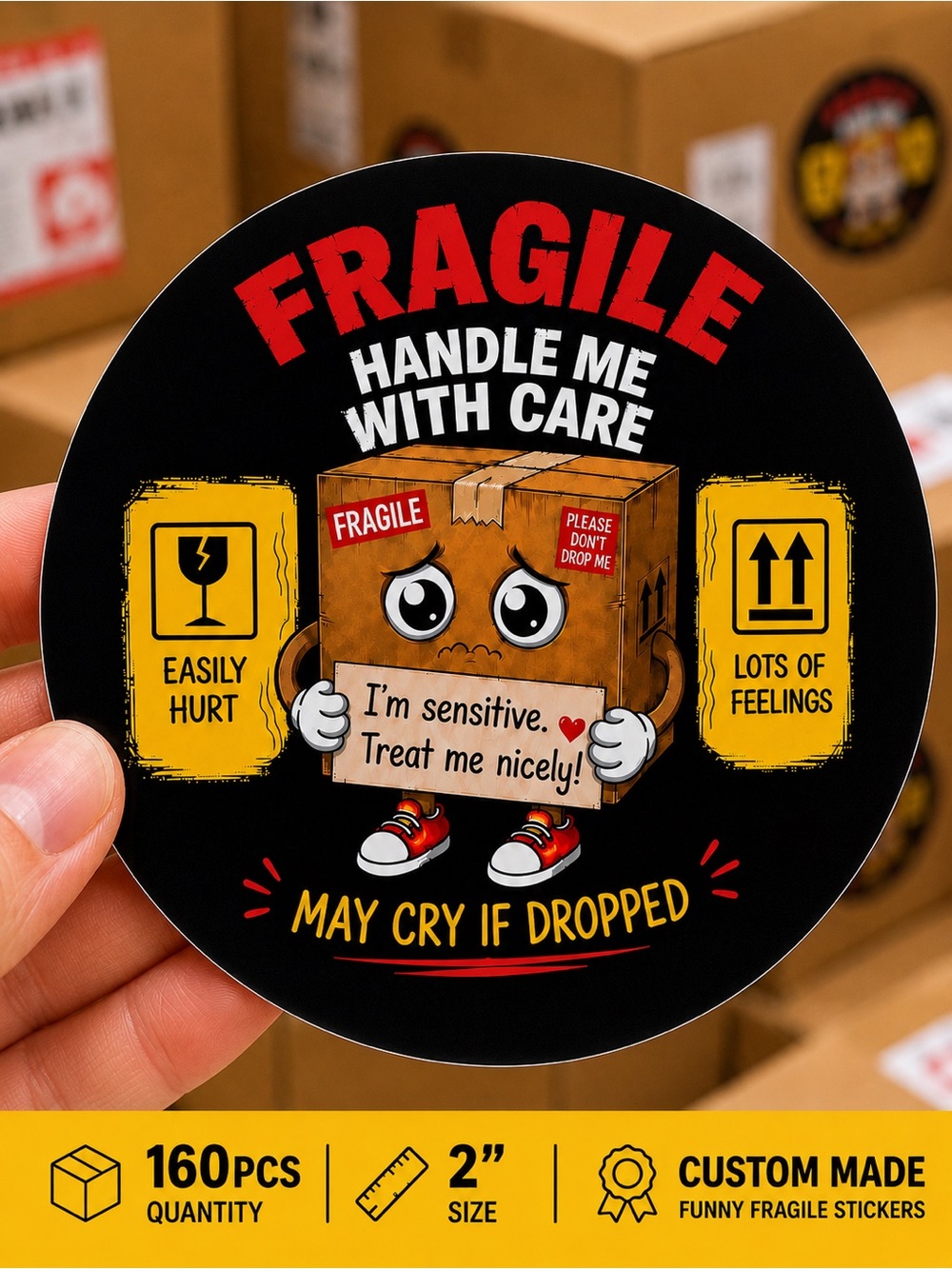 160PC Fragile Stickers Funny Custom Made